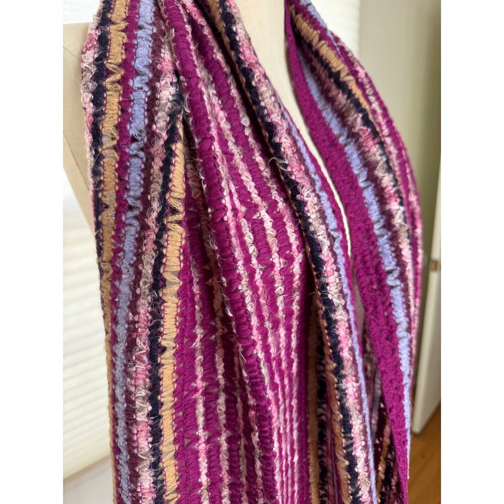 Vintage Missoni Scarf, Mohair Blend, Burgundy Pink Stripe, Fringe, Italy, NWT